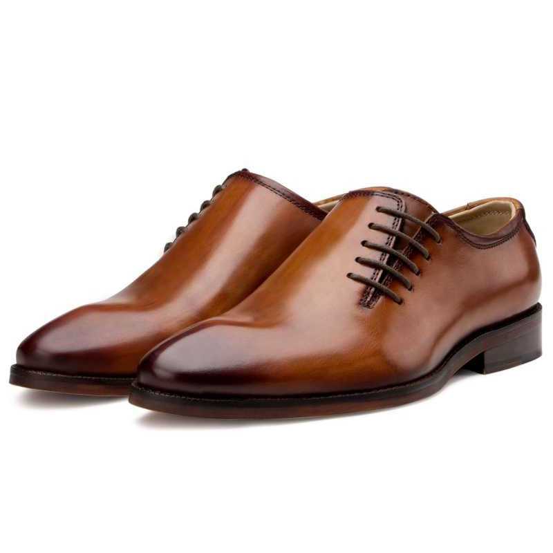 Side Lace-Up Wholecut Oxfords In Cognac