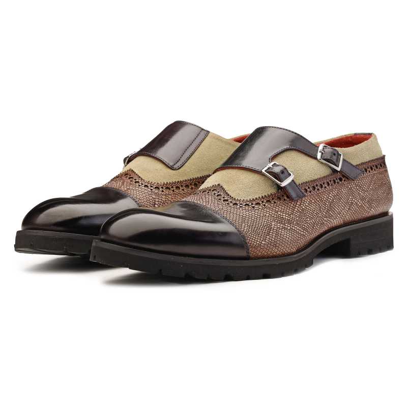 Rosario toe cap double monk strap shoes for men