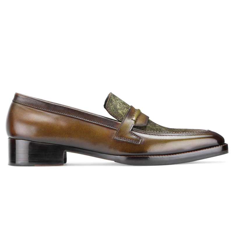 Vacili Textured Penny Loafers In Olive