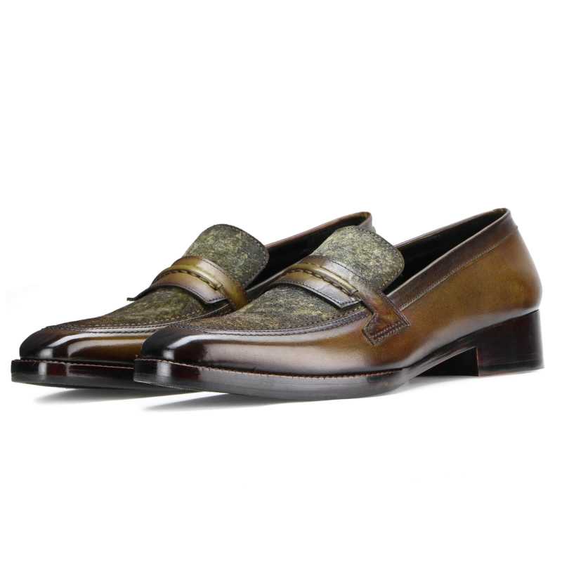 Vacili Textured Penny Loafers In Olive