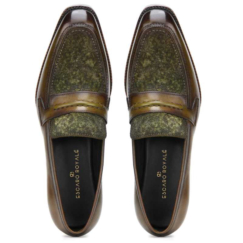 Vacili Textured Penny Loafers In Olive