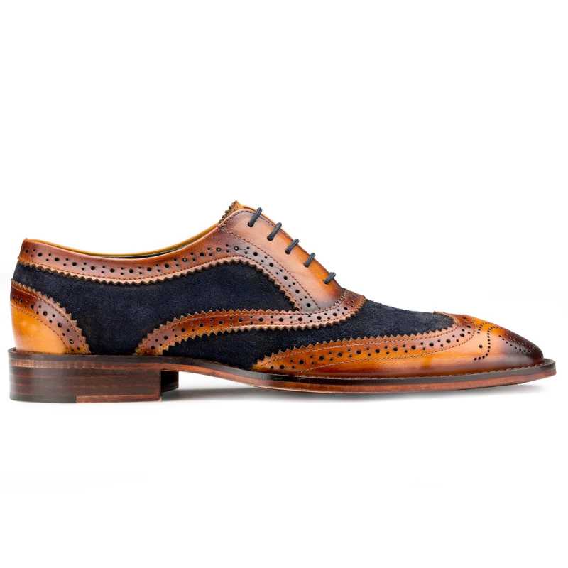 Tan-Blue Wingtip London Brogues