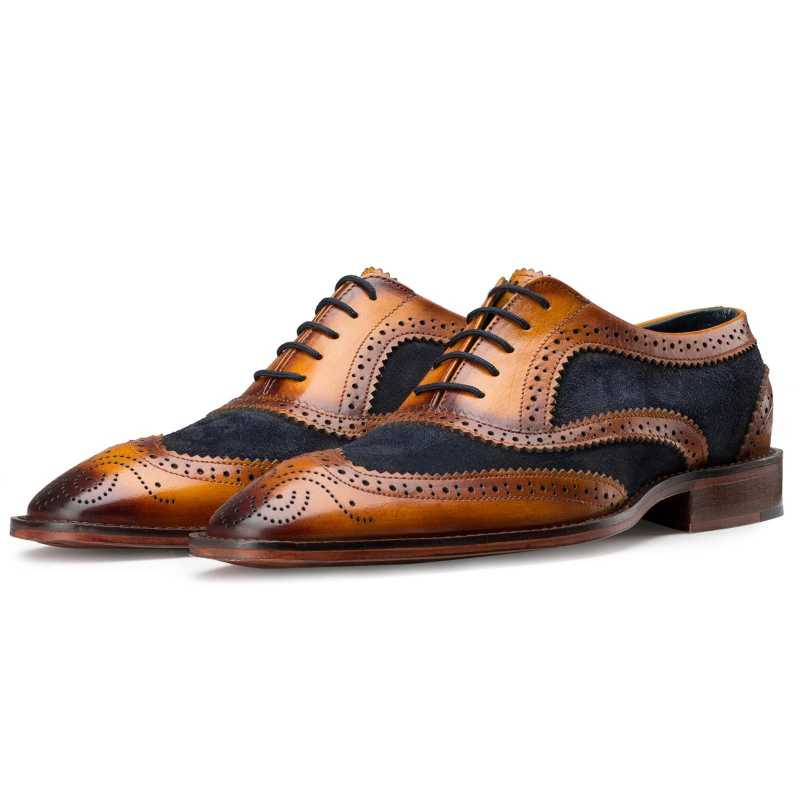 Tan-Blue Wingtip London Brogues