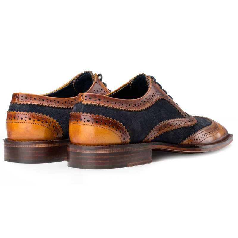 Tan-Blue Wingtip London Brogues