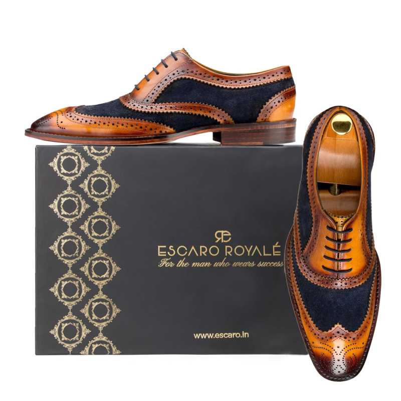 Tan-Blue Wingtip London Brogues