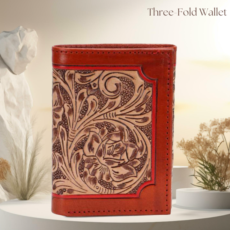 The Zurich Hand-Tooled Leather Tri-Fold Wallet