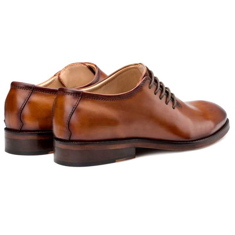 Side Lace-Up Wholecut Oxfords In Cognac