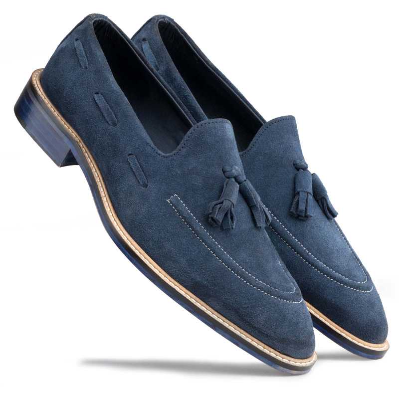 Navy Blue Suede Tassel Loafers