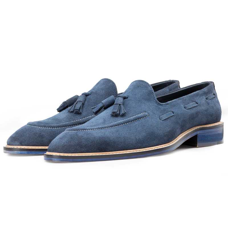 Navy Blue Suede Tassel Loafers