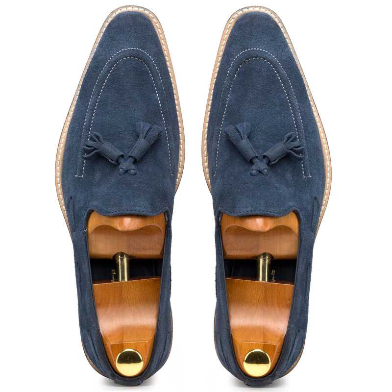 Navy Blue Suede Tassel Loafers