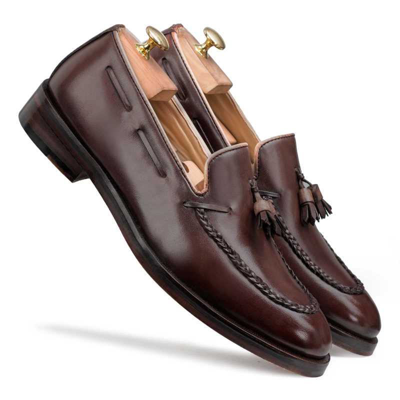 Dark Brown Braided Tassel Designer Loafer