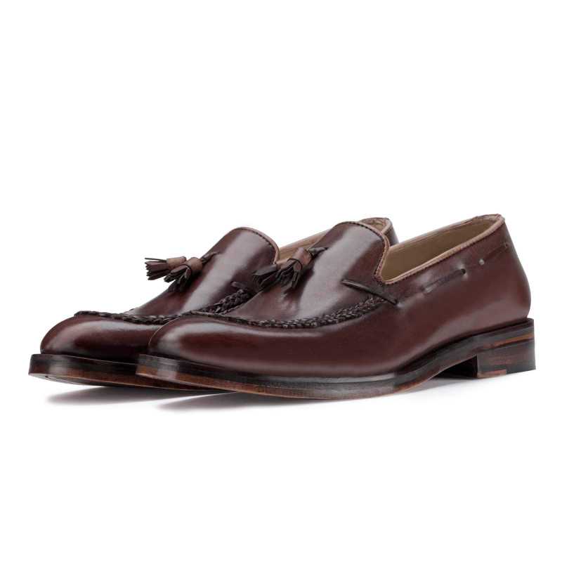 Dark Brown Braided Tassel Designer Loafer