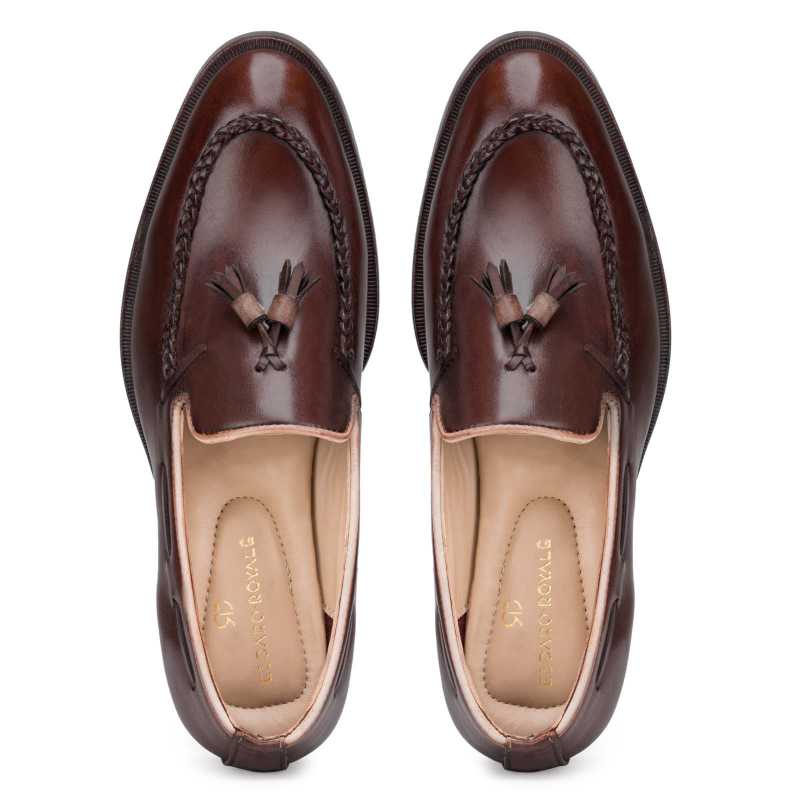 Dark Brown Braided Tassel Designer Loafer