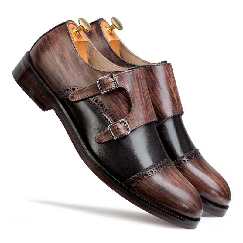 Brown-Black Wooden Finish Double Monkstrap