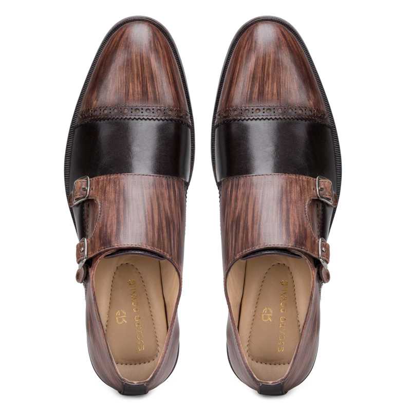 Brown-Black Wooden Finish Double Monkstrap