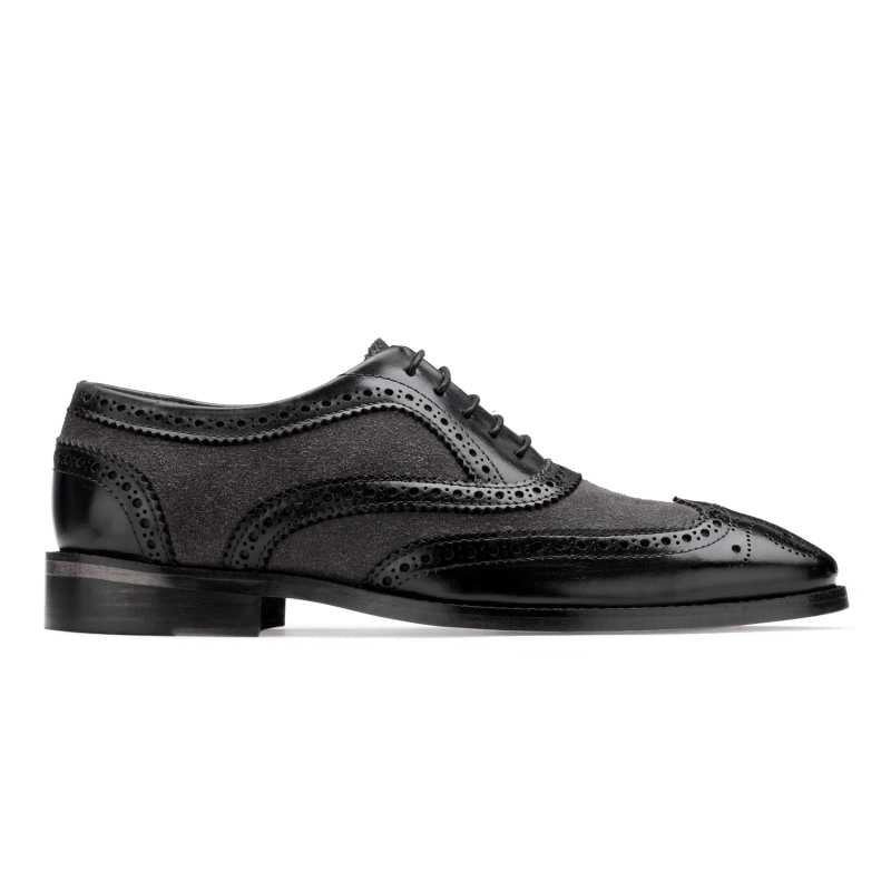 The London Wingtip Brogues In Black-Gray