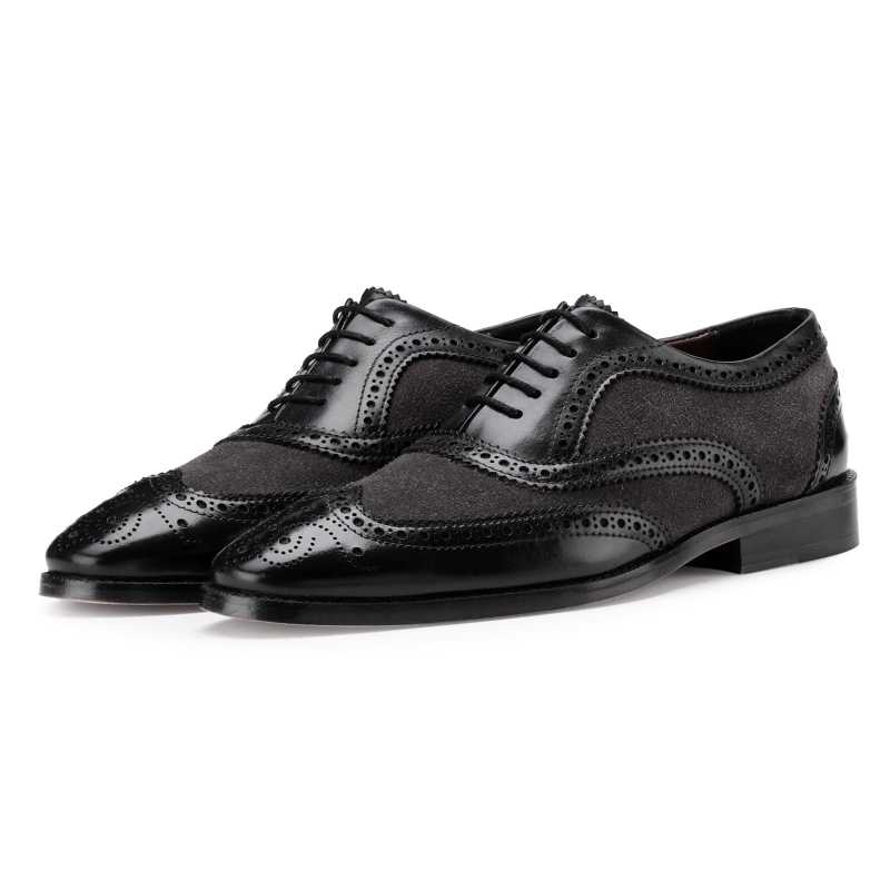 The London Wingtip Brogues In Black-Gray