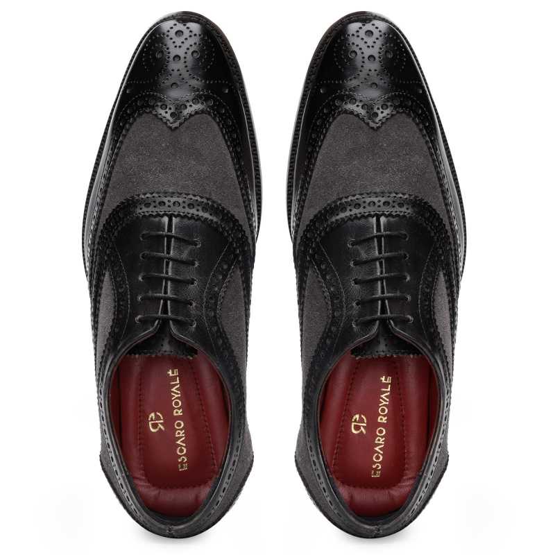 The London Wingtip Brogues In Black-Gray