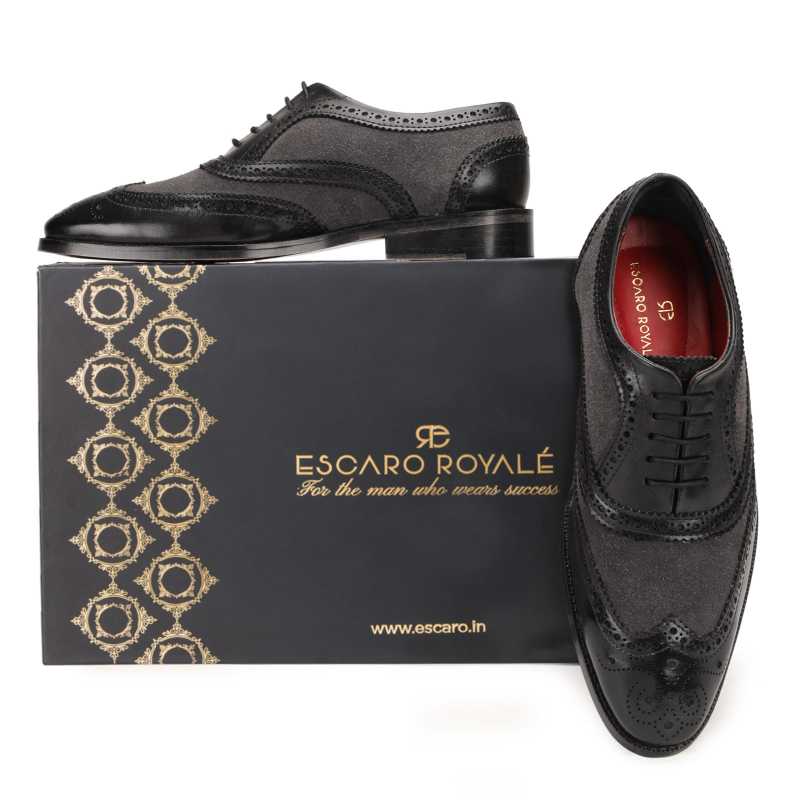 The London Wingtip Brogues In Black-Gray