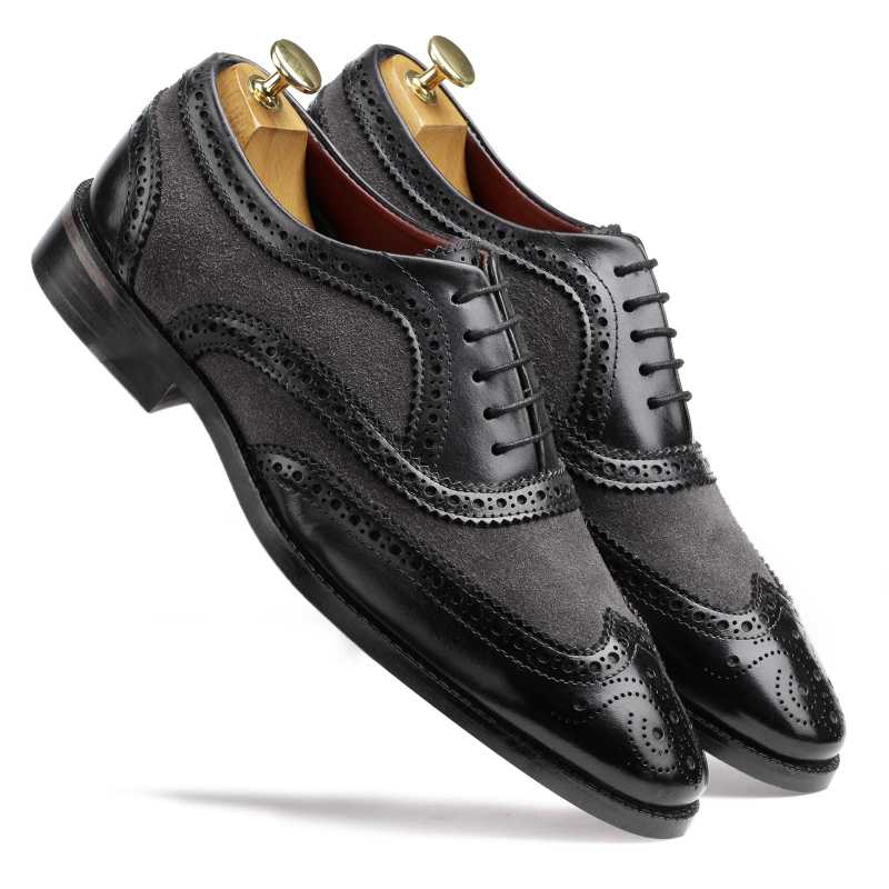 The London Wingtip Brogues In Black-Gray