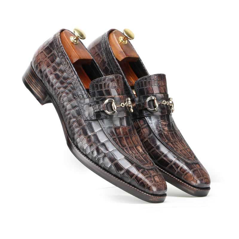 Garett Embossed  Horsebit Slipons In Black