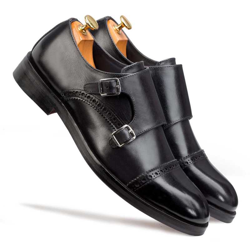 Black Designer Double Monk Strap