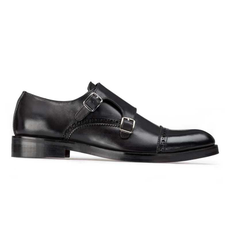 Black Designer Double Monk Strap