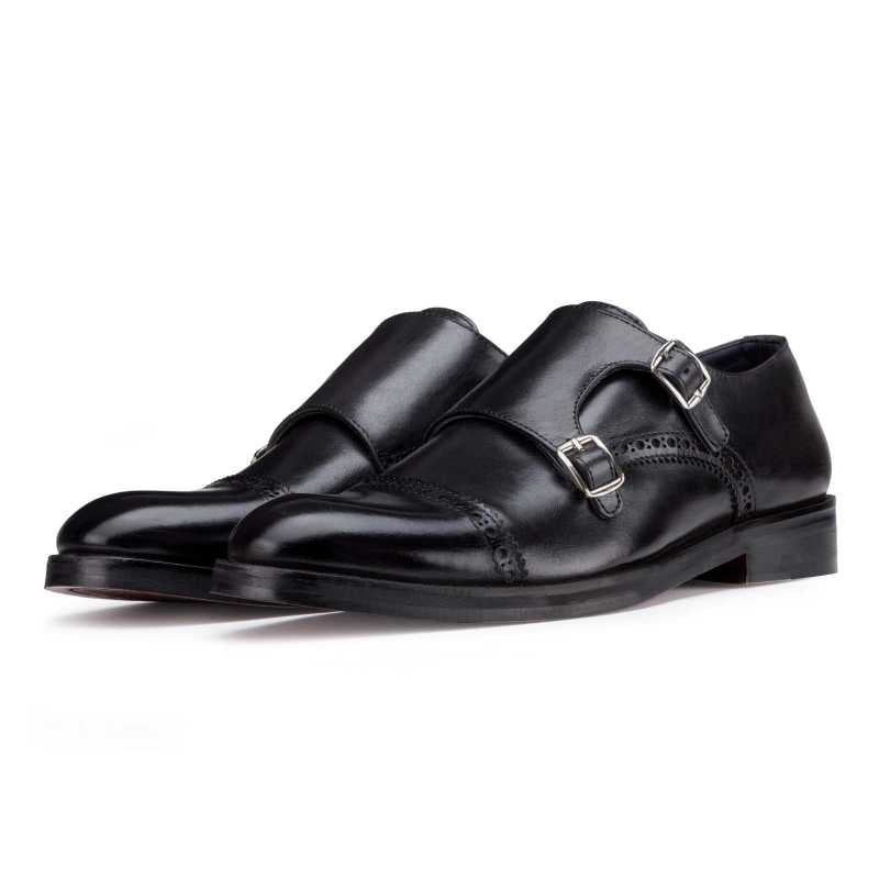 Black Designer Double Monk Strap