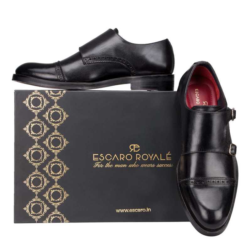 Black Designer Double Monk Strap