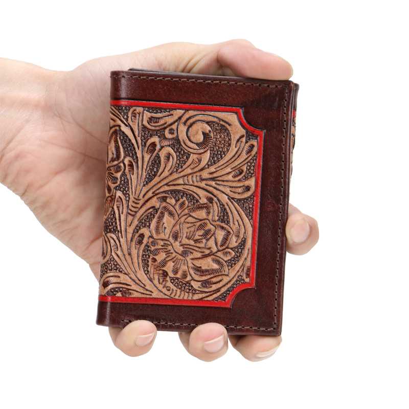 The Seattle Hand-Tooled Leather Tri-Fold Wallet