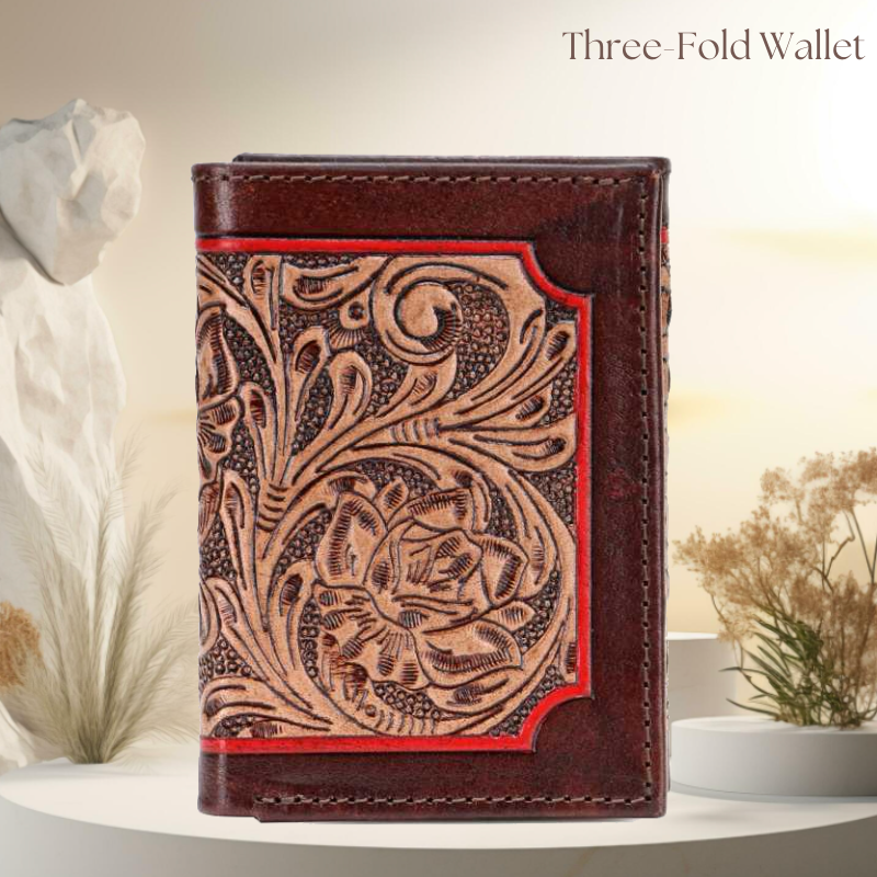 The Seattle Hand-Tooled Leather Tri-Fold Wallet