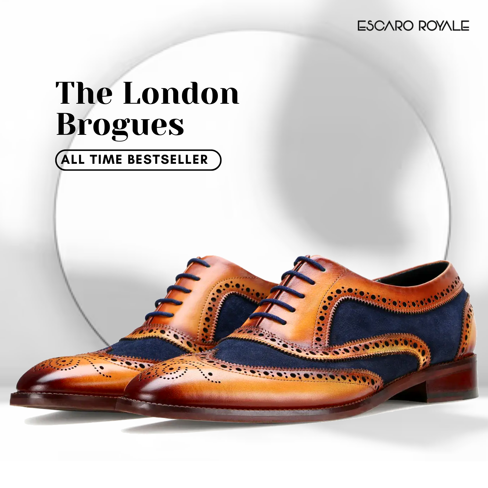 Tan-Blue Wingtip London Brogues