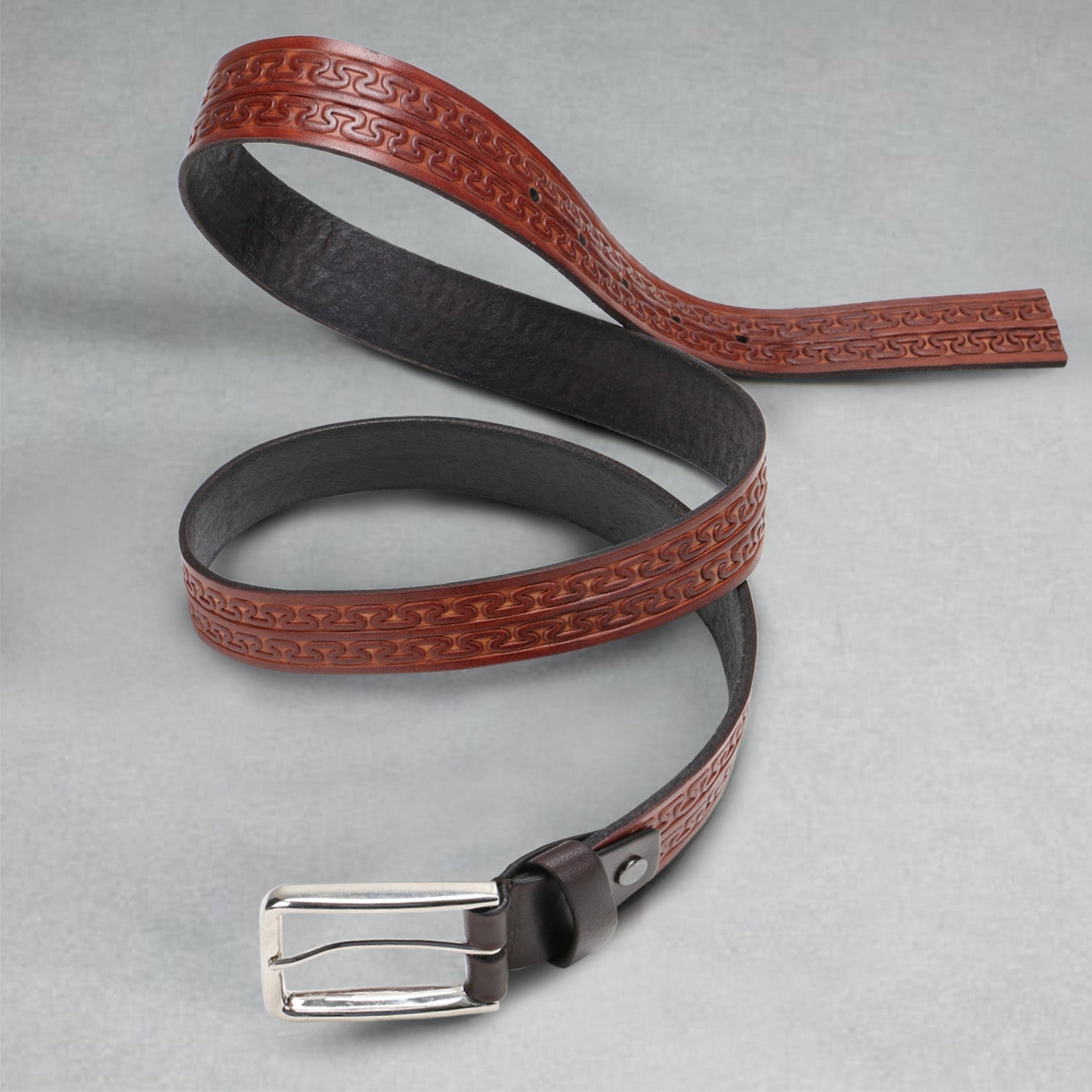 Christiano Hand Crafted Hand Tooled Leather Belt In Brown