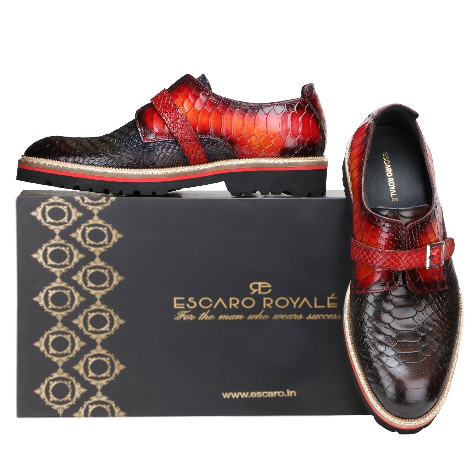 Escaro Royale Handmade Premium Monk Shoes (Monark, Black-Brown)