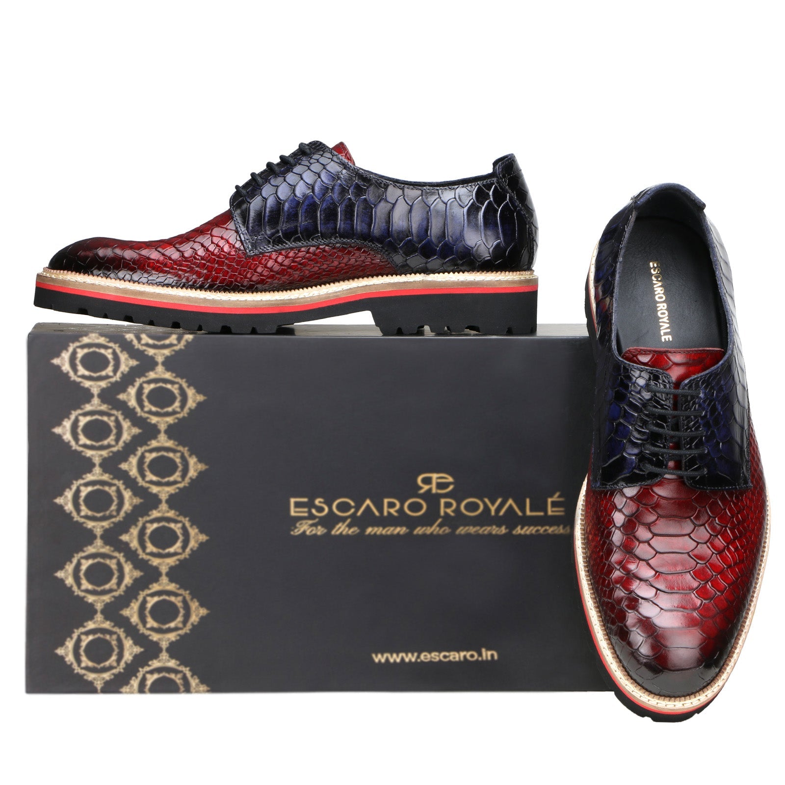 Escaro Royale Handmade Premium Lace-up Shoes (Napier, Wine-Blue)