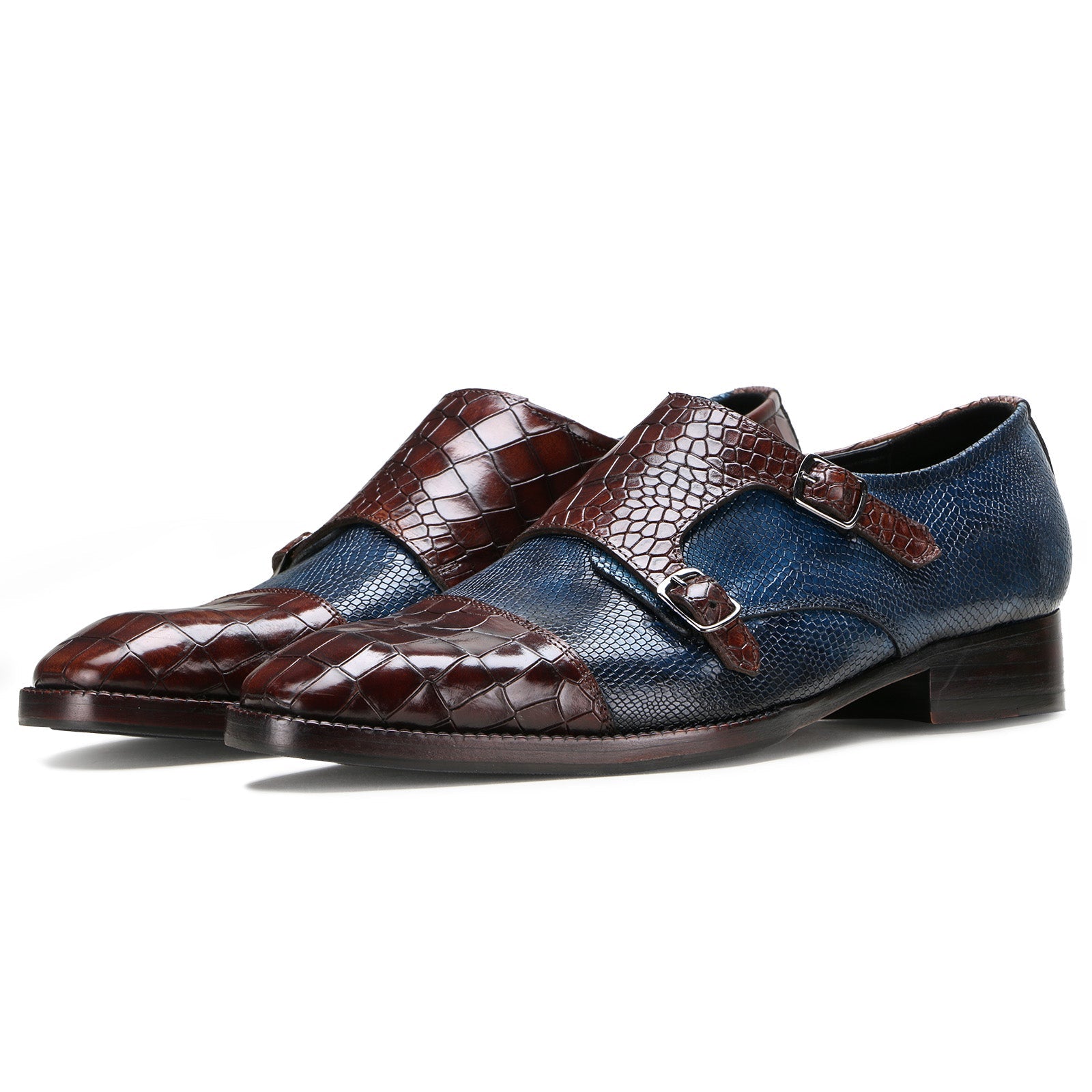 Escaro Royale Handmade Premium Monk Shoes (Neyson, Blue-Brown)