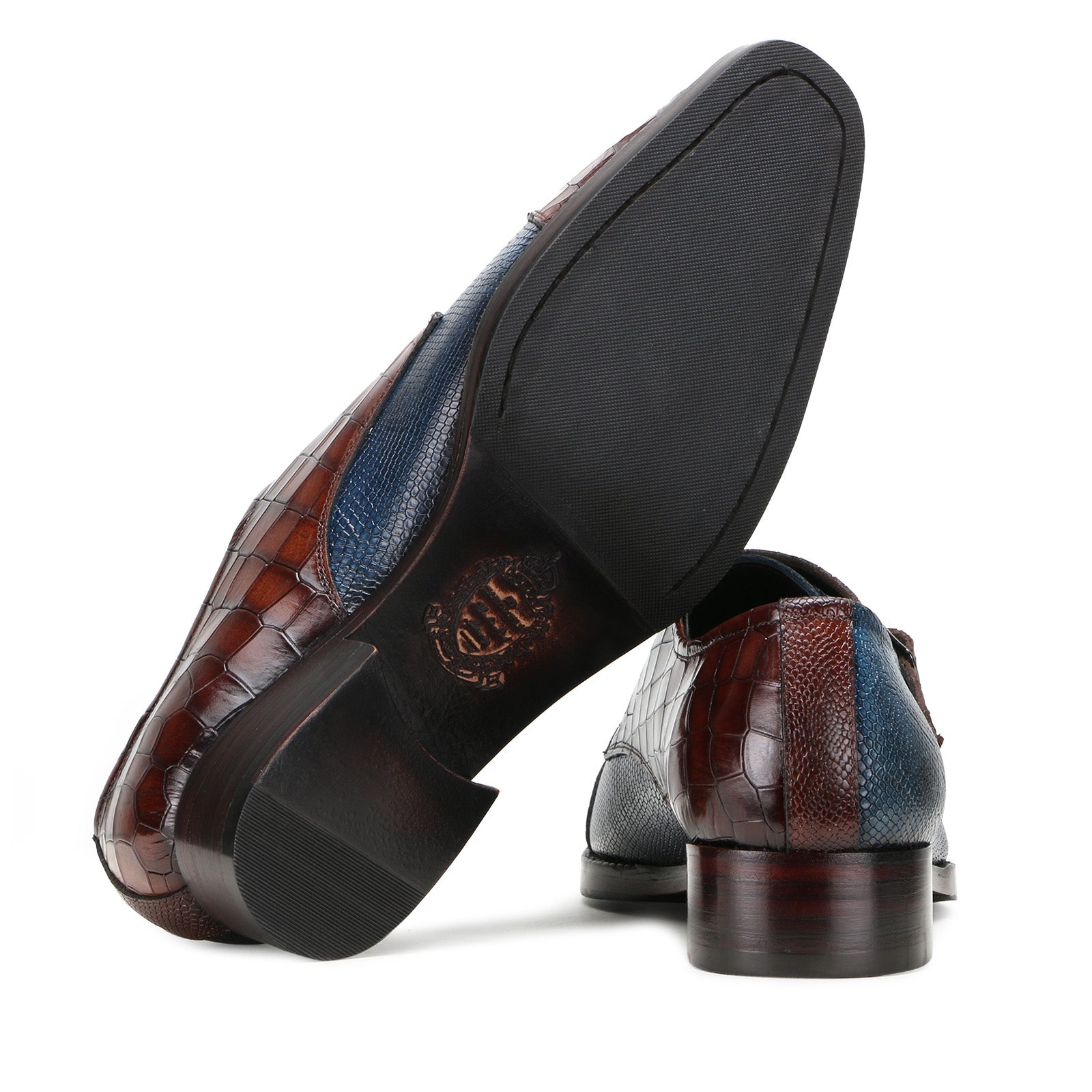 Escaro Royale Handmade Premium Monk Shoes (Neyson, Blue-Brown)