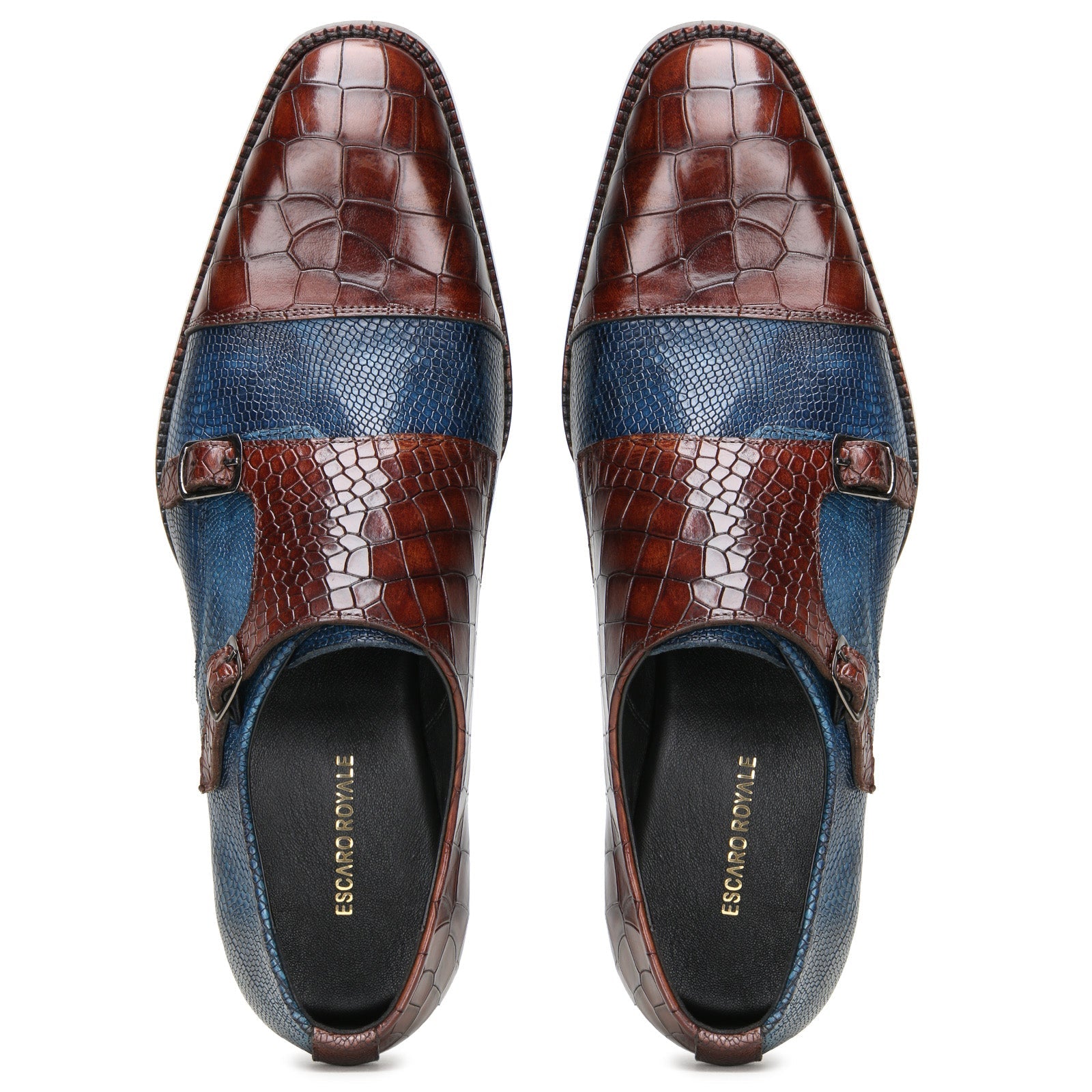 Escaro Royale Handmade Premium Monk Shoes (Neyson, Blue-Brown)