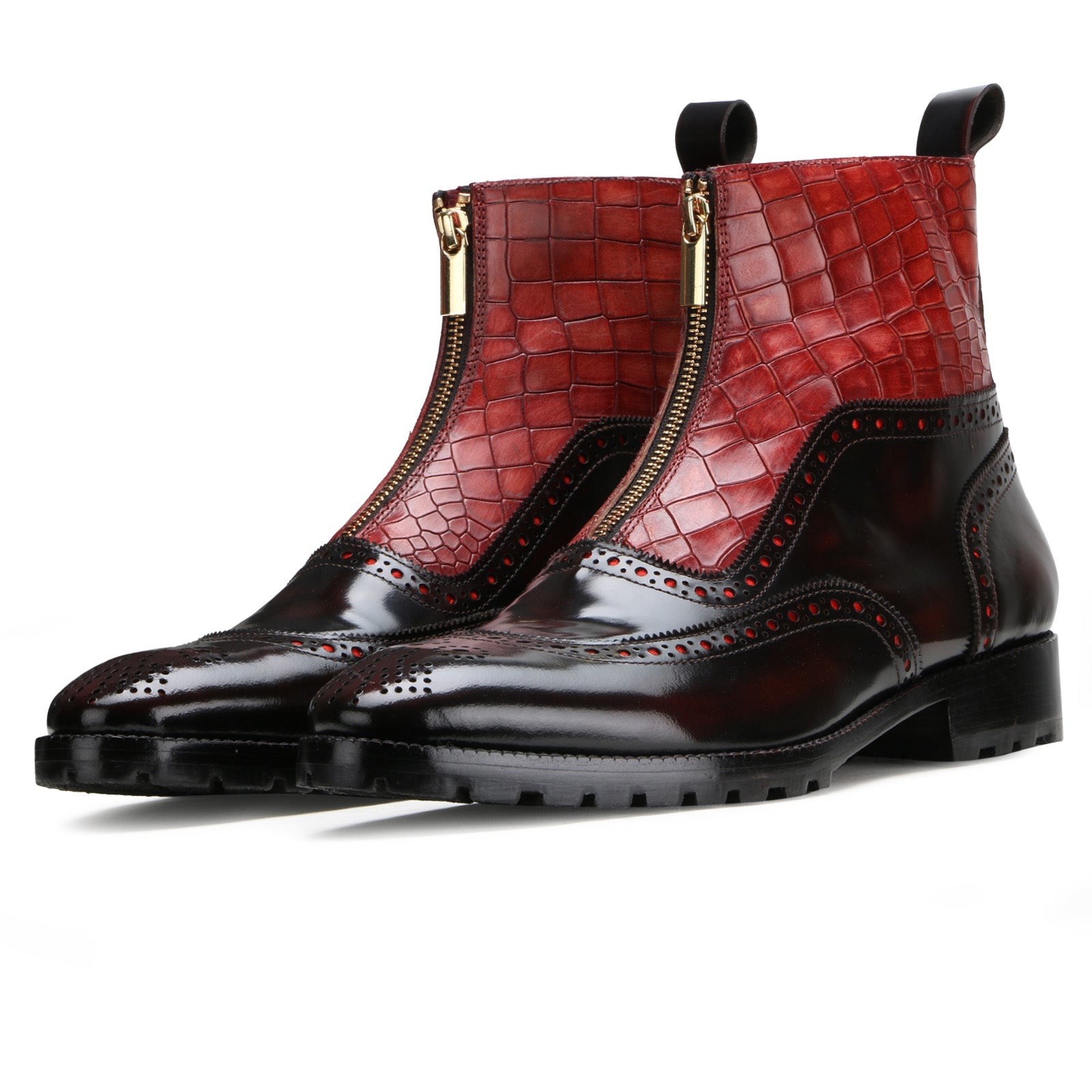 Ripper Black-Red Zipper Leather Boots