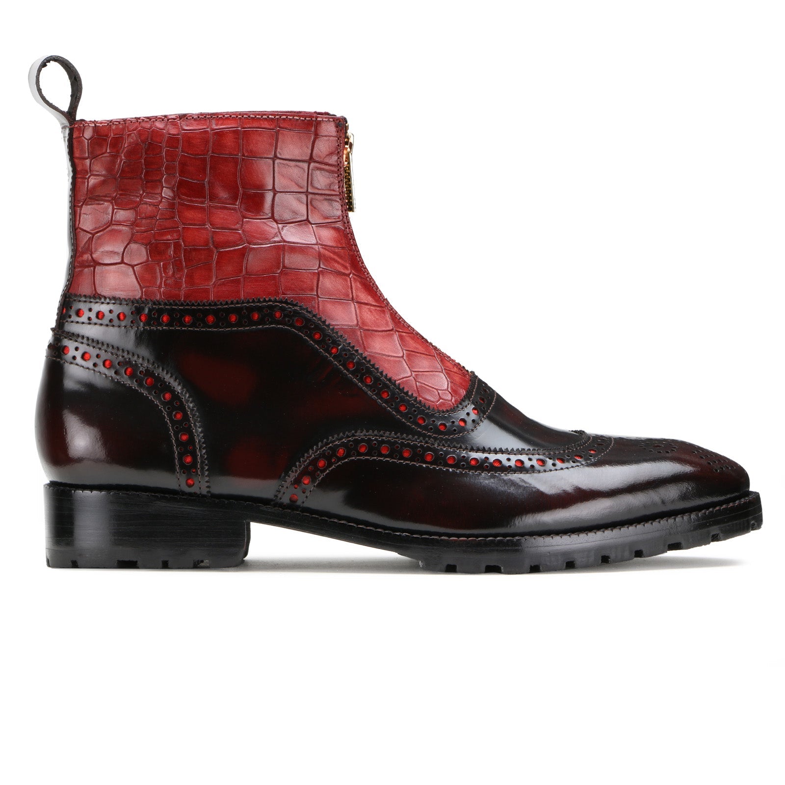 Ripper Black-Red Zipper Leather Boots