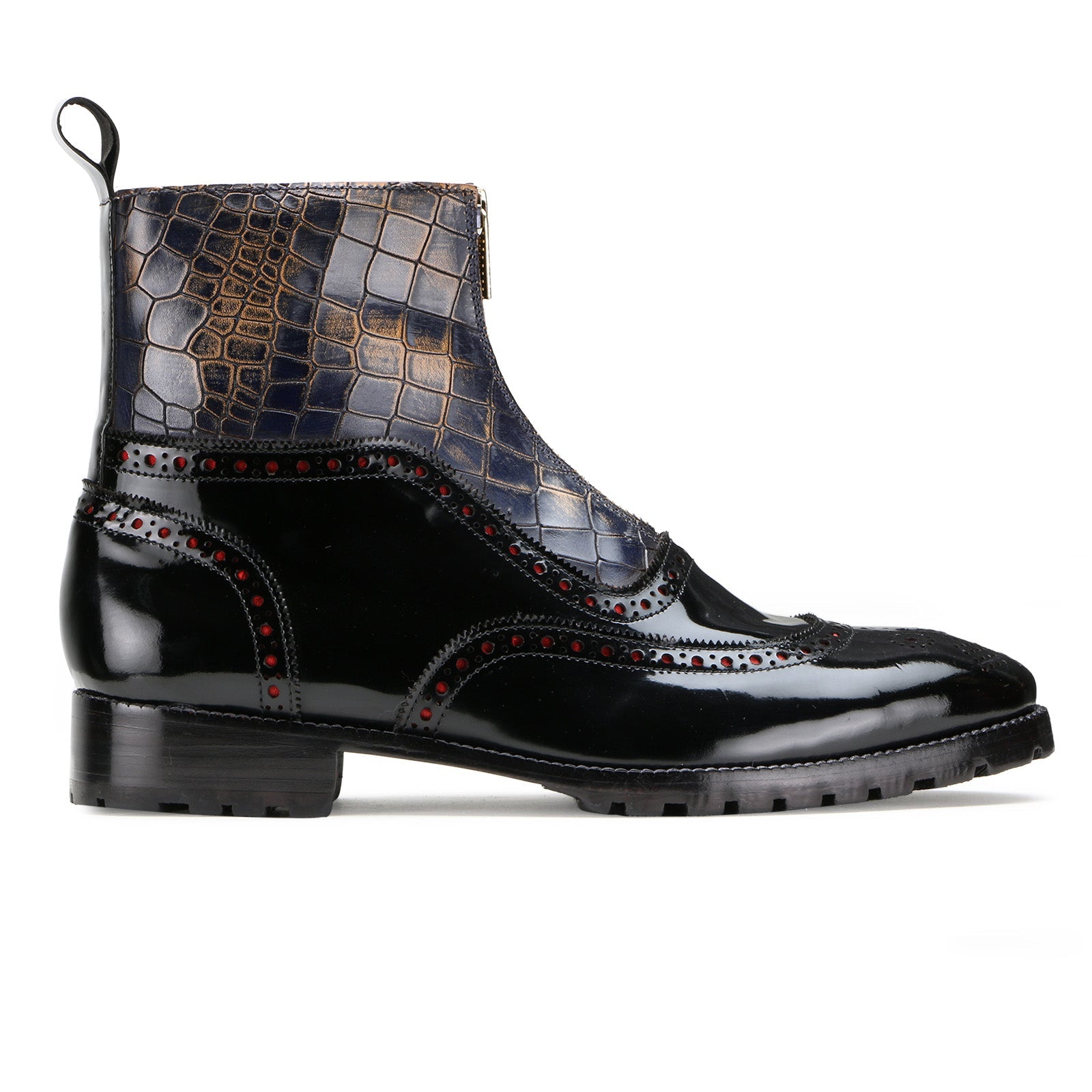 Ripper Black Deepcroc Zipper Leather Boots