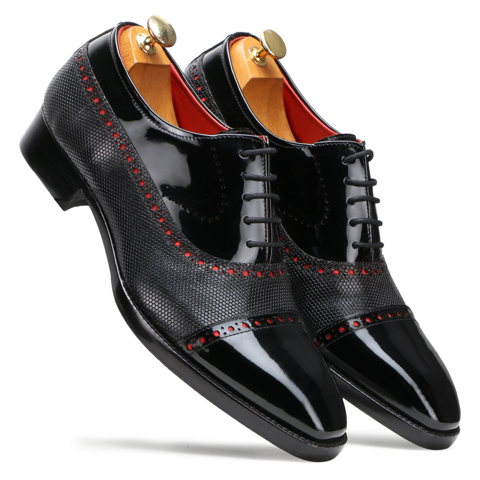 Black Cobalt Oxfords in Red-Dotted Accents