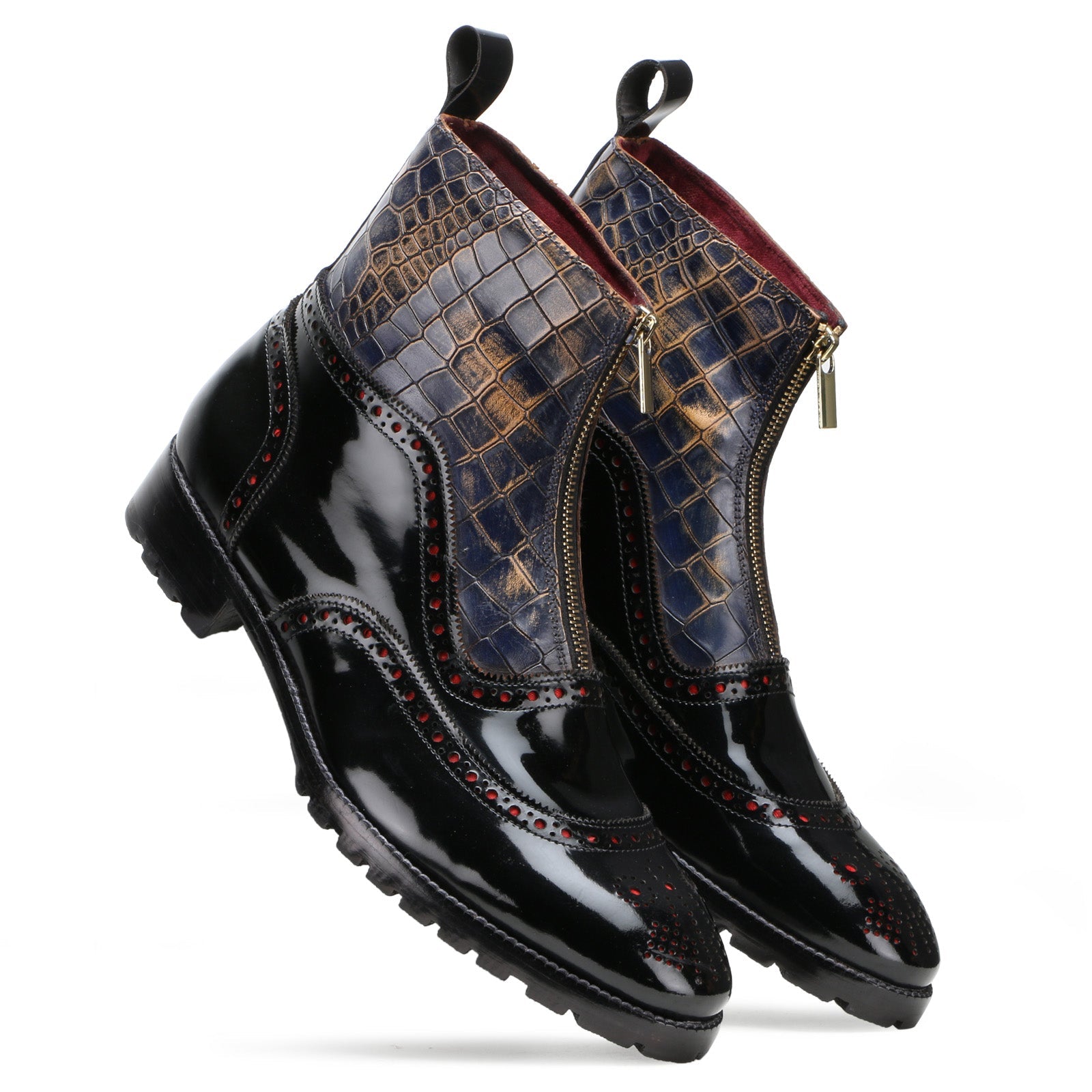 Ripper Black Deepcroc Zipper Leather Boots