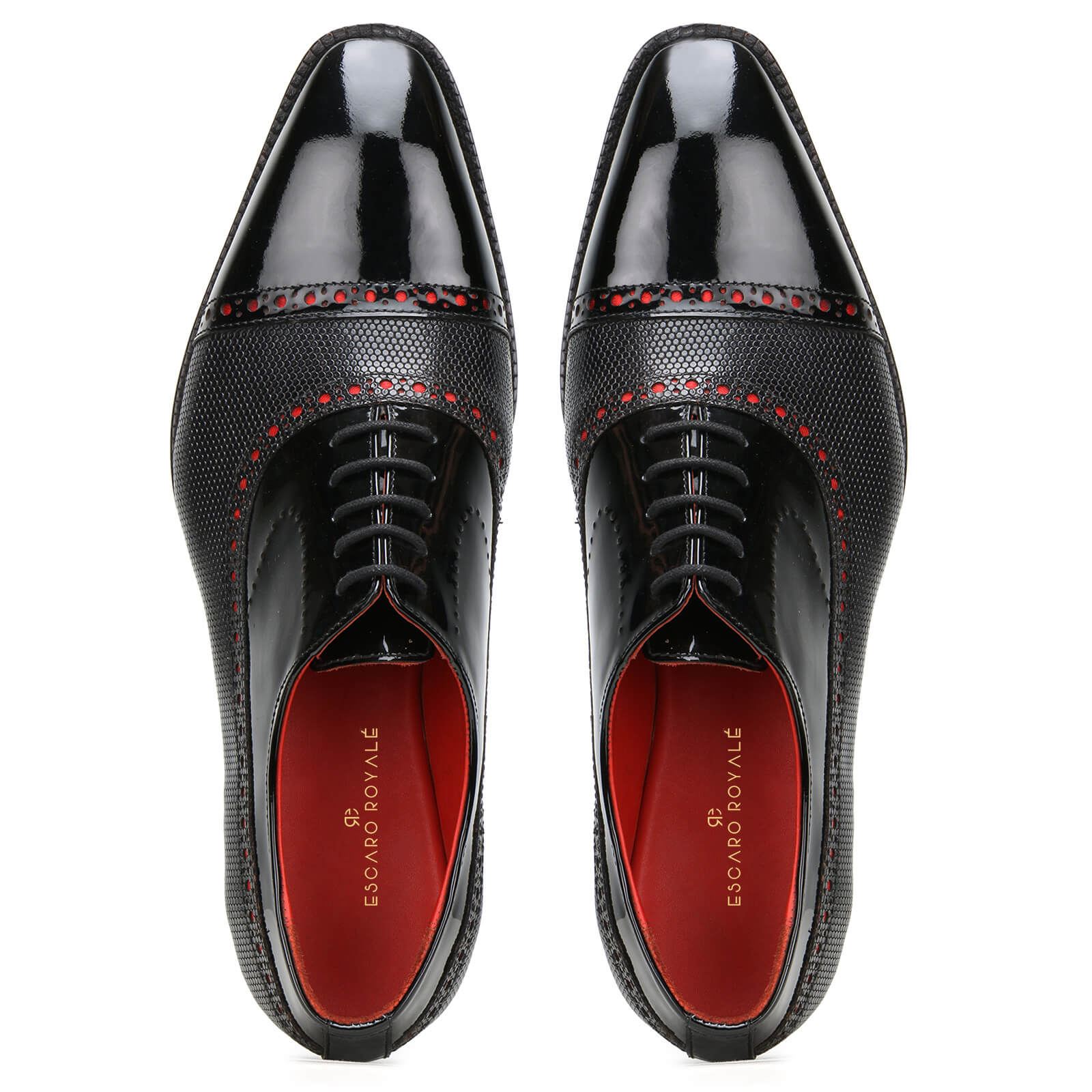 Black Cobalt Oxfords in Red-Dotted Accents