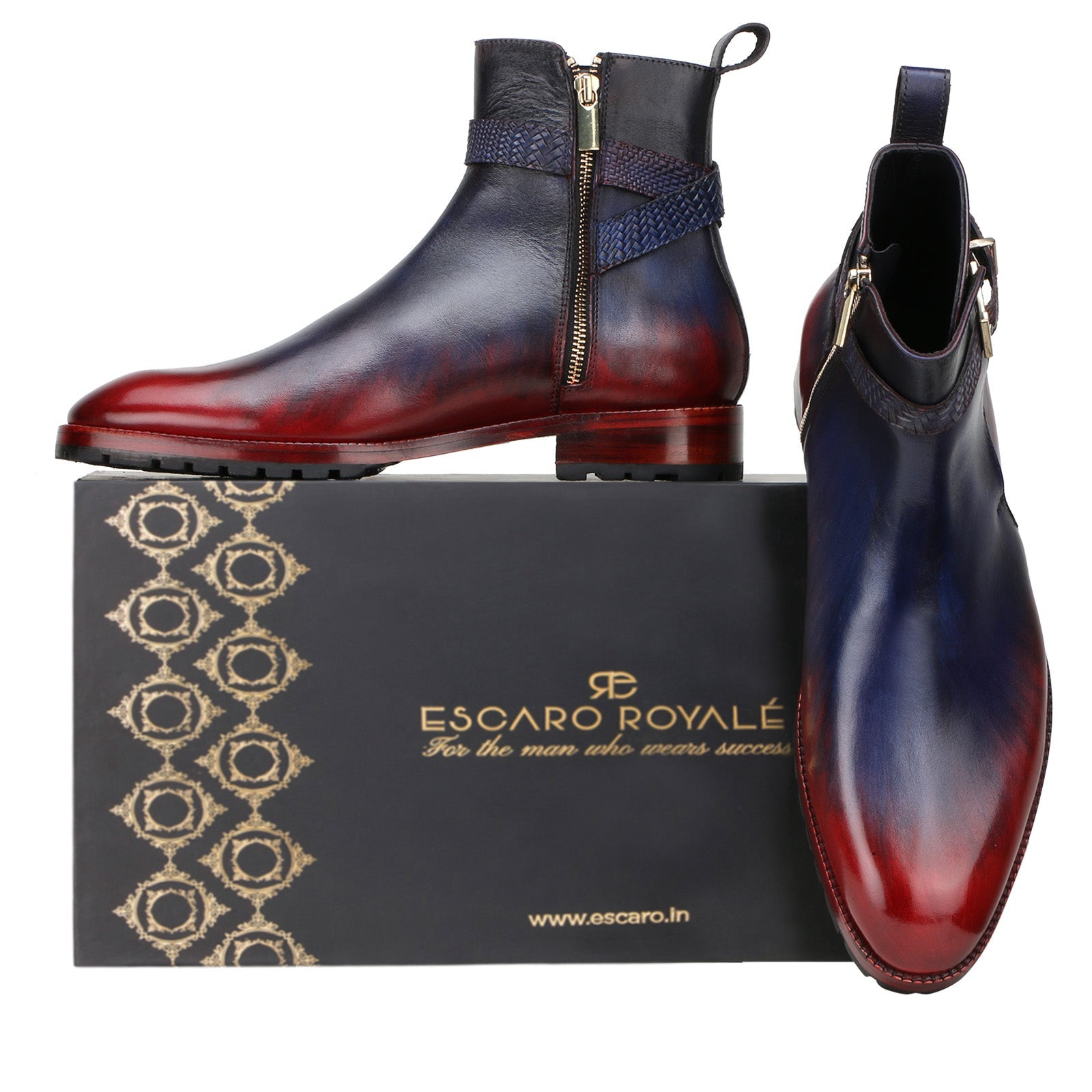 Stivali Zipper Jodhpur Boots In Blue Wine